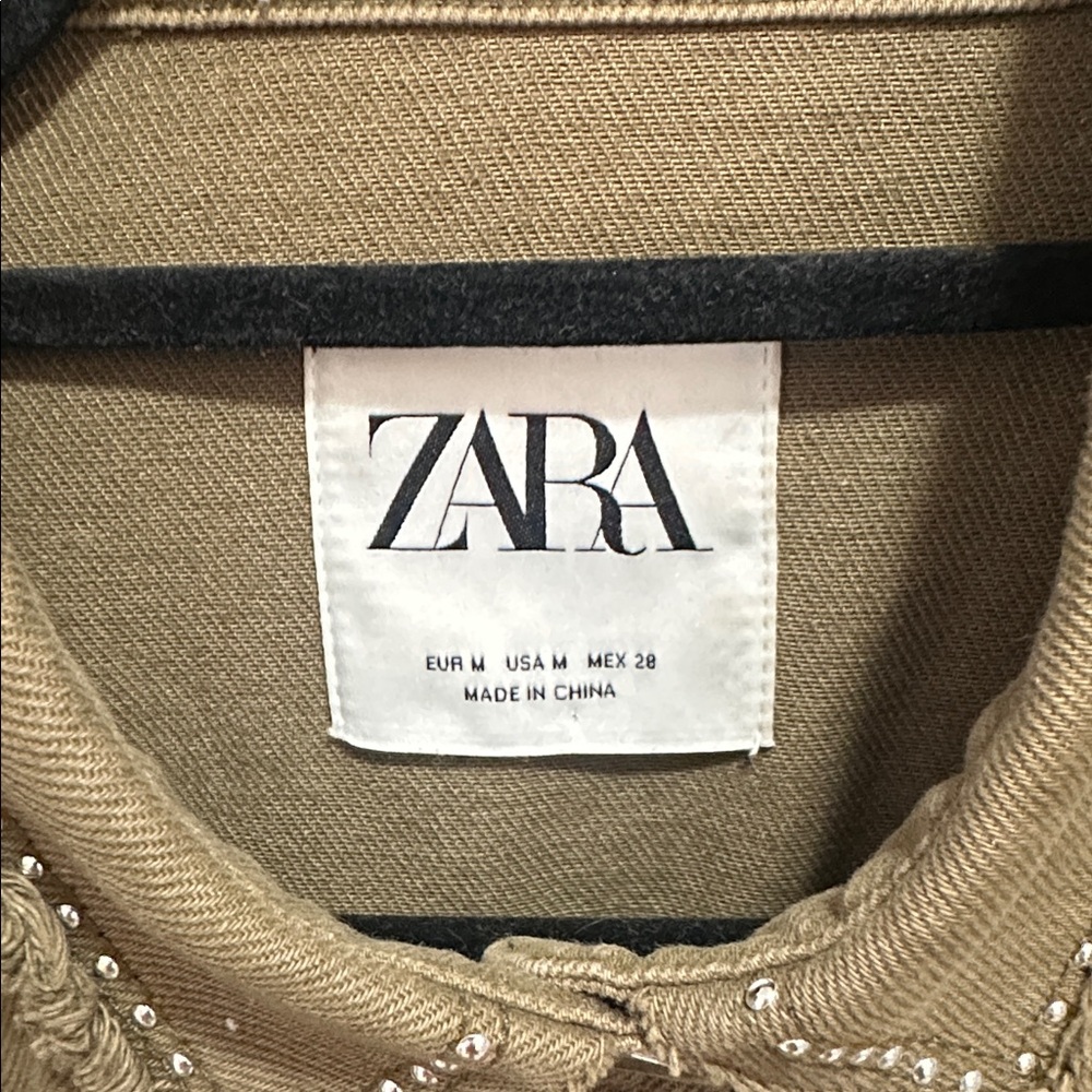Zara Green Studded Fringe Shacket Overshirt - Picture 4 of 5